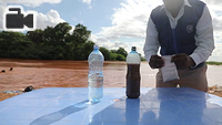 A demonstration of the coagulation effects of Polyglu using river water in Doloow, Somalia.