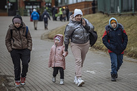 Ukrainian refugees and Third Country Nationals (TCNs) arrive at the Medyka border point in Poland. The border point is one of the main ports of entry for people fleeing into Poland. Upon arrival, refugees and TCNs are offered a wide variety of assistance offered by IOM and other organizations including transportation assistance, DTM, food distributions, clothing, and more.
