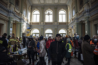 Ukrainian refugees and Third Country Nationals (TCNs) arrive at the train station in RzeszÃ³w, Poland. Upon arrival, refugees and TCNs are offered a wide variety of assistance offered by IOM and other organizations including transportation assistance, DTM, food distributions, clothing, and more.
