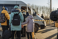 Ukrainian refugees and Third Country Nationals (TCNs) arrive at the Palanca border point in Moldova. The border point is one of the main ports of entry for people fleeing into Moldova.