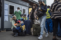 Ukrainian refugees and Third Country Nationals (TCNs) arrive to the Nyungati train station in Budapest, Hungary. The train stations have also become a hub for humanitarian agencies and private citizens to setup a range of services including transportation assistance, DTM, food distributions, clothing, medical checkups and more.