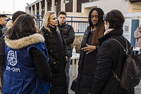 IOM Deputy Director General Ugochi Daniels visits an arrival hotspot in KoÅ¡ice. The hotspot is located near the train station where several refugees and TCNs plan to take further transportation to other neighboring countries.