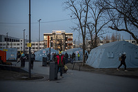 Tents set up outside of the Lviv train station to help Ukrainian internally displaced. March 20, 2022