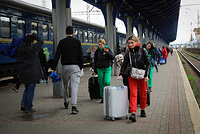 Thousands of displaced people continue to arrive at Uzhoorod train station fleeing war in eastern Ukraine.