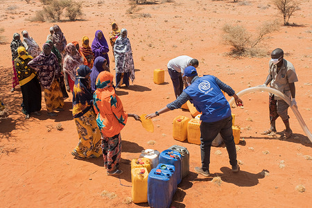 IOM is providing clean and safe water to rural communities living in the remote valley of Qaloocan that are affected by the extreme drought. The 60km square valley is home to hundreds of nomadic families.